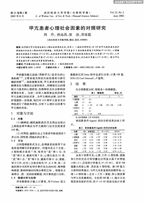 甲亢患者心理社会因素的对照研究