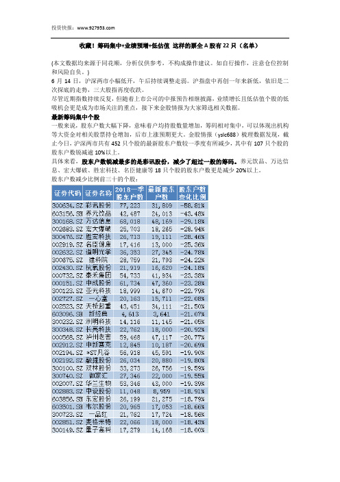 收藏!筹码集中+业绩预增+低估值 这样的票全A股有22只(名单)