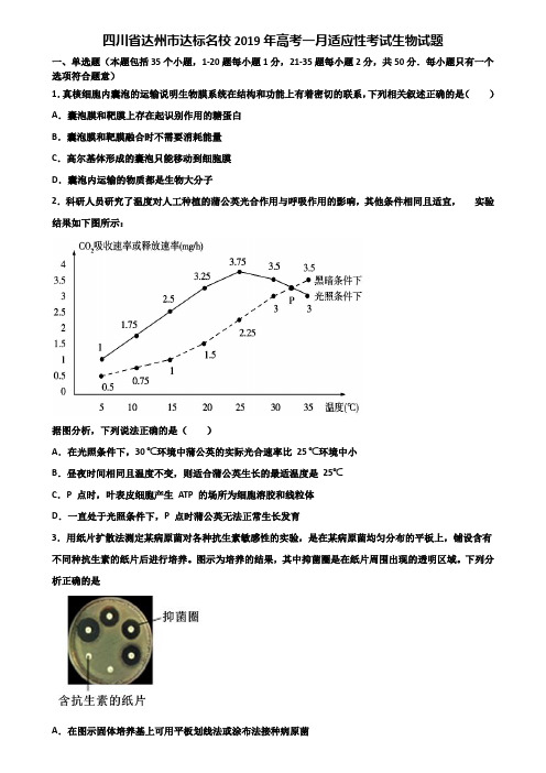 四川省达州市达标名校2019年高考一月适应性考试生物试题含解析