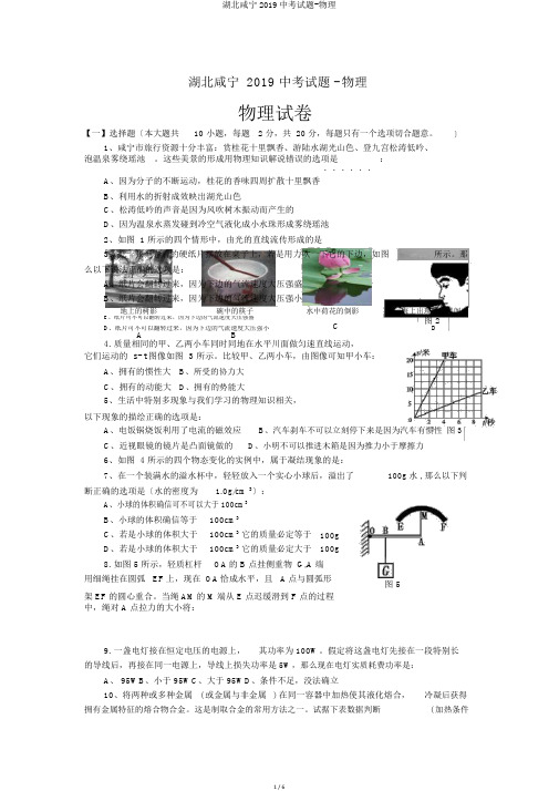 湖北咸宁2019中考试题-物理