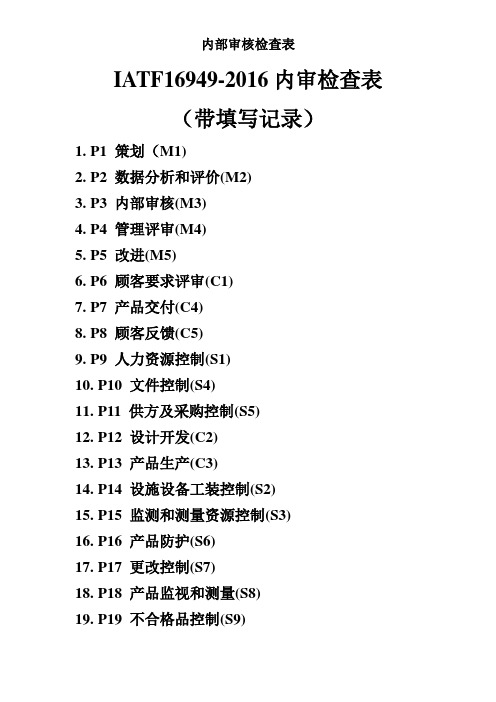 IATF16949-2016内部审核检查表(带填写记录)