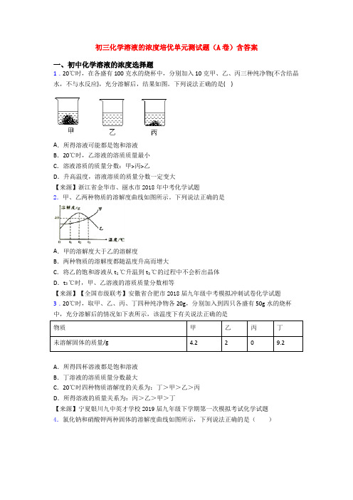 初三化学溶液的浓度培优单元测试题(A卷)含答案