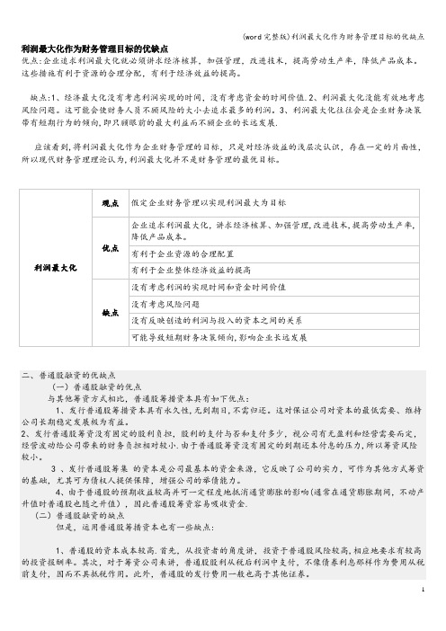 (word完整版)利润最大化作为财务管理目标的优缺点