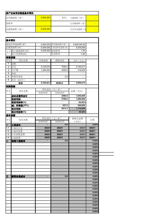 房产项目财务成本利润测算表2015-房地产模板