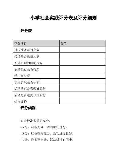 小学社会实践评分表及评分细则