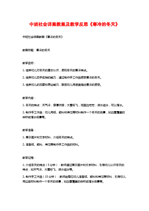 中班社会详案教案及教学反思《寒冷的冬天》