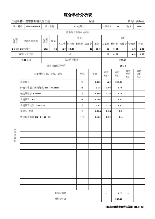 表 综合单价分析表 