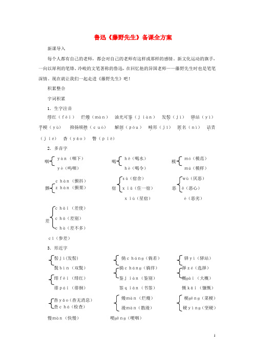 九年级语文下册第二单元5《藤野先生》备课全方案苏教版