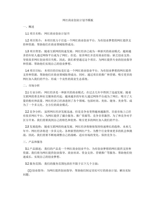 网红商业创业计划书模板