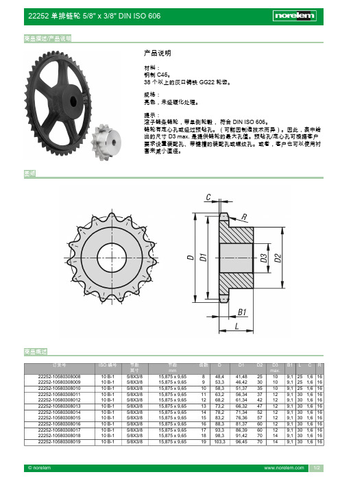 norelem单排链轮 5 8  x 3 8  DIN ISO 606说明书