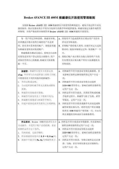 BrukerAVANCEIII400M核磁开放使用规程细则