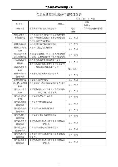 79制度执行情况自查表(门店)