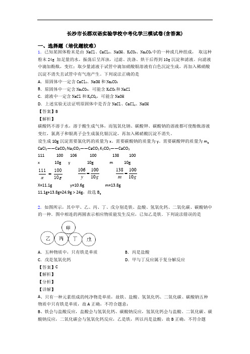 长沙市长郡双语实验学校中考化学三模试卷(含答案)