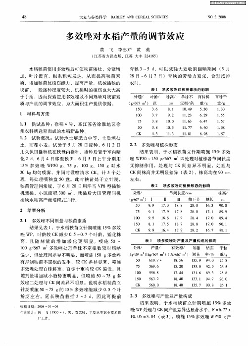 多效唑对水稻产量的调节效应