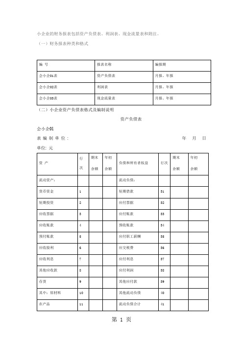 小企业财务报表2019版及填表说明-18页word资料