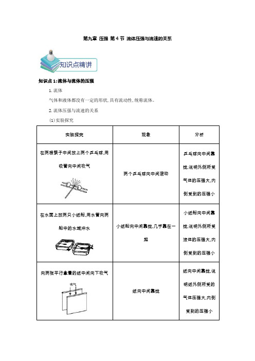 人教版-物理-八年级下册-备课讲义9.4 流体压强与流速的关系