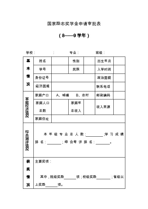 励志奖学金申请表