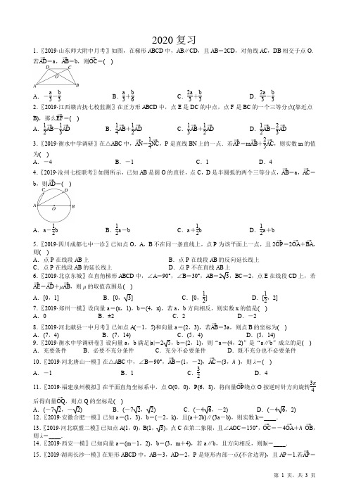 2020高考复习选讲《平面向量》【含2019高考原题及部分地区月考题】