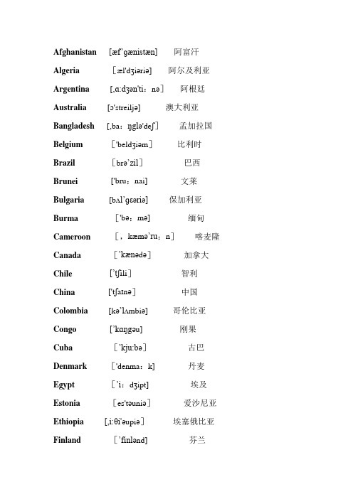 常用国家英文单词(带音标)