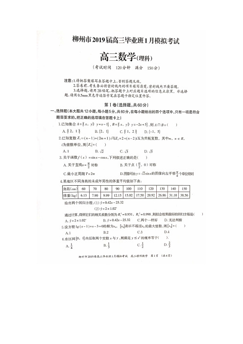 2019届广西柳州市高三1月模拟考试数学(理)试卷(PDF版)