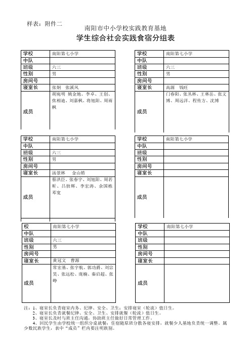 学生综合社会实践活动食宿分组表1