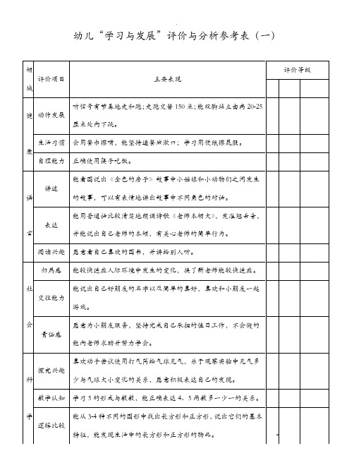 幼儿学习与发展评价与分析表中班