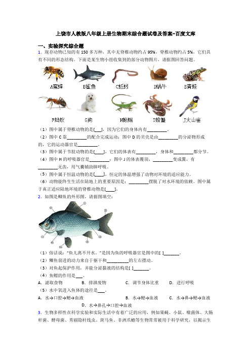 上饶市人教版八年级上册生物期末综合题试卷及答案-百度文库