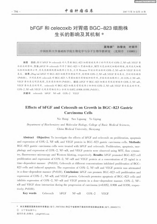 bFGF和celecoxib对胃癌BGC-823细胞株生长的影响及其机制