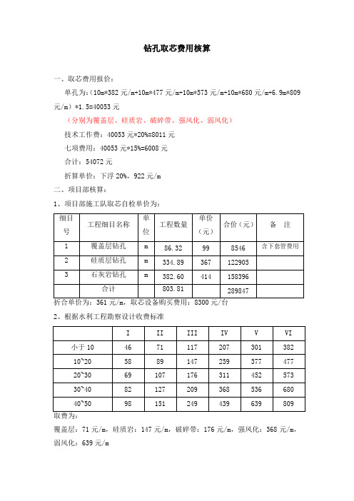 钻孔取芯费用单价分析成本核算