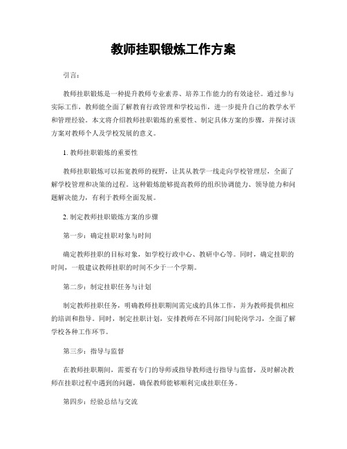 教师挂职锻炼工作方案