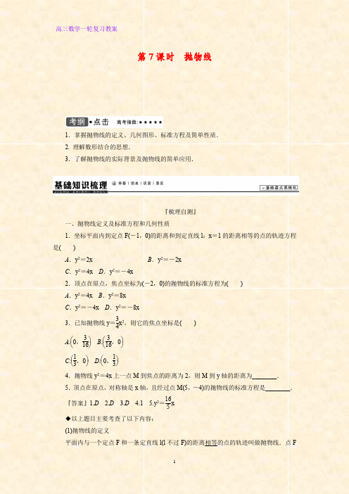 高三数学一轮复习精品教案3：抛物线教学设计