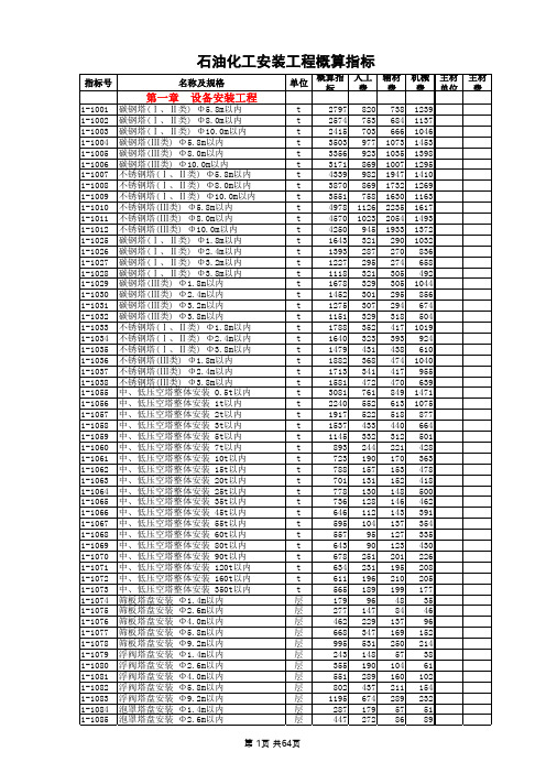 石化安装工程概算指标(2000年-含主材200506)