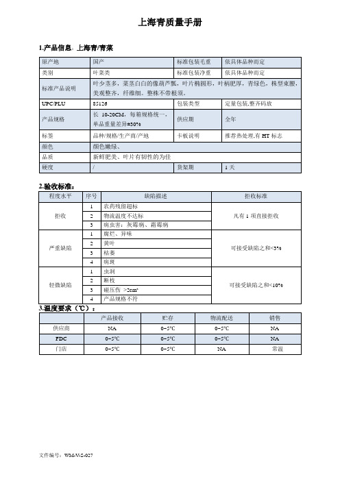 74quality manual Chinese上海青质量手册验收标准