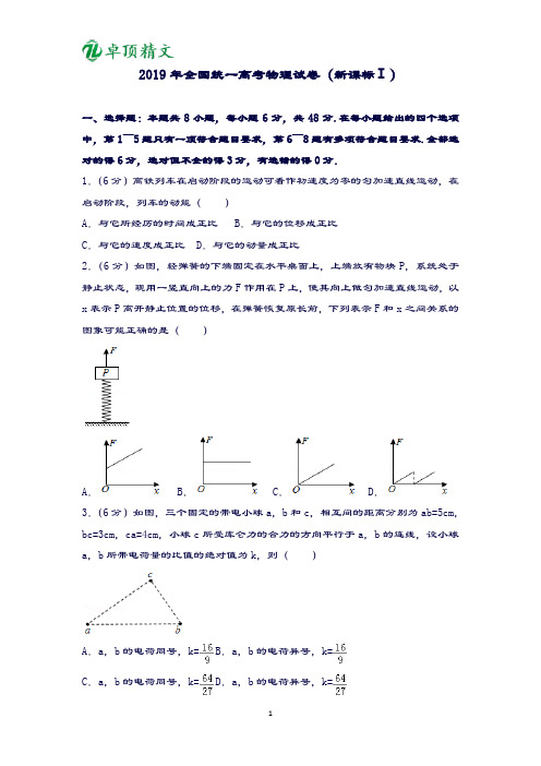 卓顶精文2019年全国统一高考物理试卷(新课标ⅰ).doc