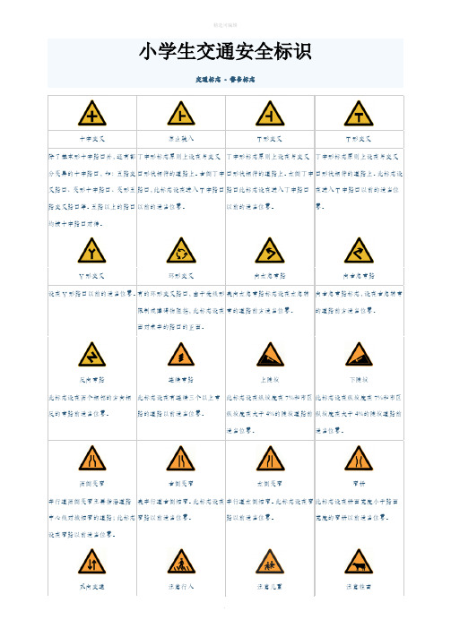 小学生 交通标志 交通安全标识完整版 A4