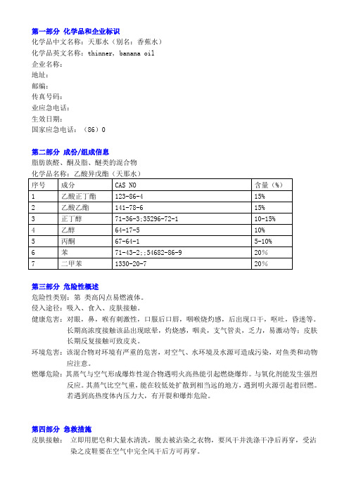 MSDS-天那水安全技术说明书