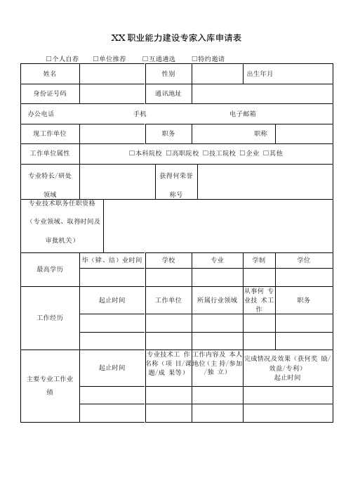 1XX职业能力建设专家库入库申请书