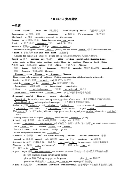 译林牛津版八年级英语下册8B unit 3 复习提纲(含默写纸)