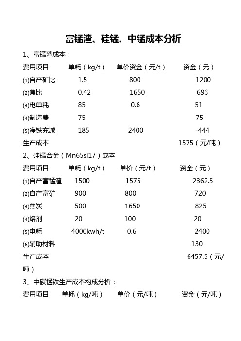 电炉硅锰合金生产成本构成分析