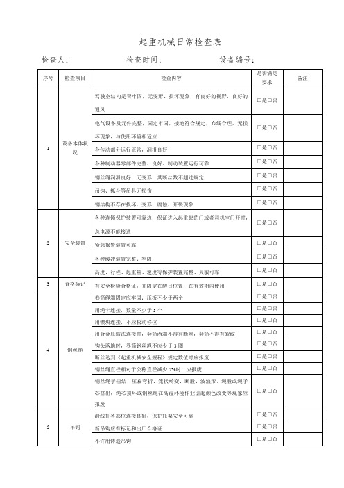 起重机械日常检查表