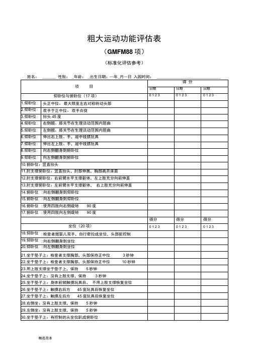 粗大运动功能评估表