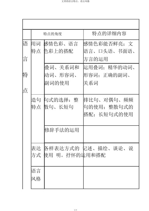 文章的语言特点、语言风格