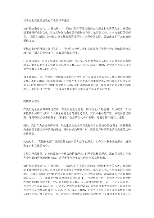 对于企业文化的建设有什么看法和建议