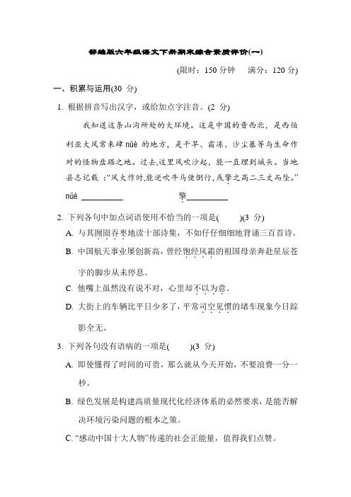 部编版六年级语文下册期末综合素质评价试卷附答案 (1)