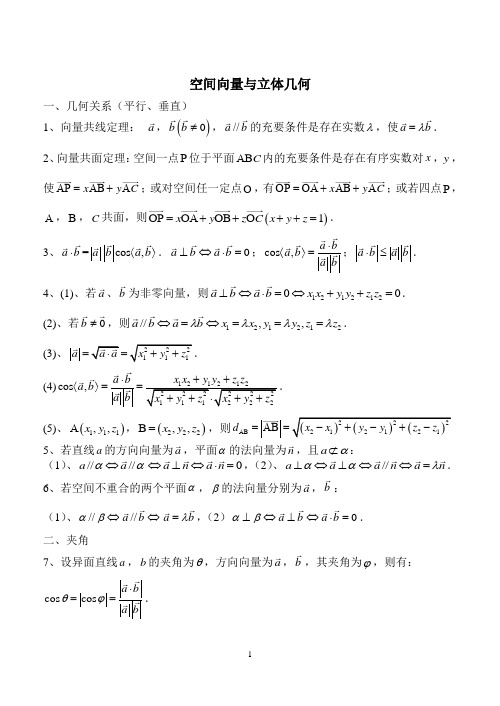 高二复习知识点之空间向量与立体几何