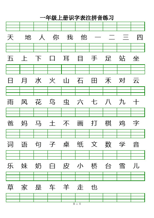 部编版语文一年级上册识字表-注拼音