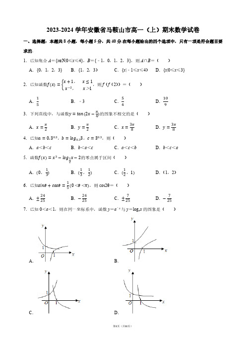 2023-2024学年安徽省马鞍山市高一(上)期末数学试卷【答案版】