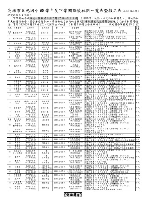 高雄市东光国小98学年度下学期课后社团一览表暨报名表(共61个.