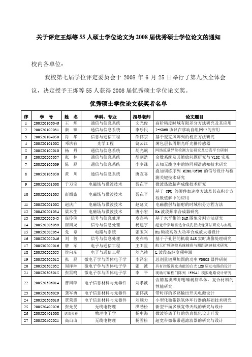 成都电子科技大学2008届优秀硕士学位论文