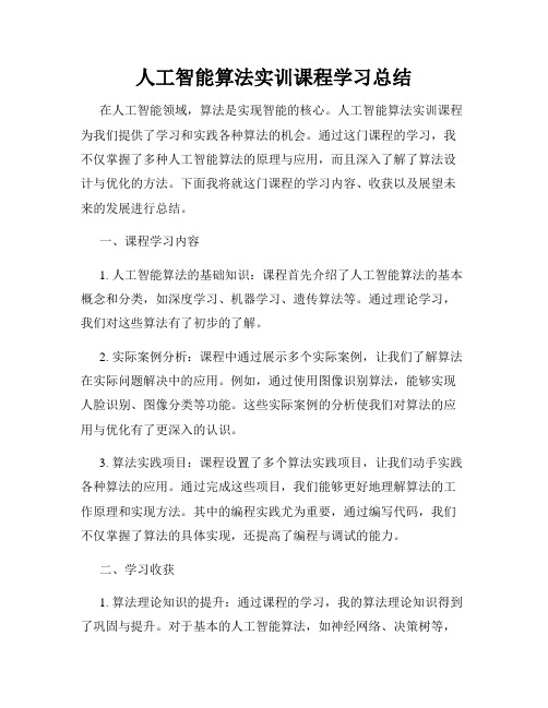 人工智能算法实训课程学习总结